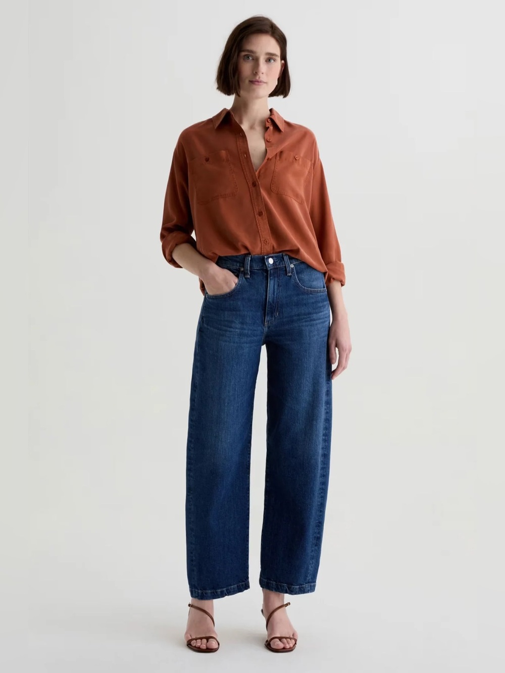 NEW AG Adriano Goldschmied Hattie Crop High Rise Wide Leg Barrel Jeans 25 $245